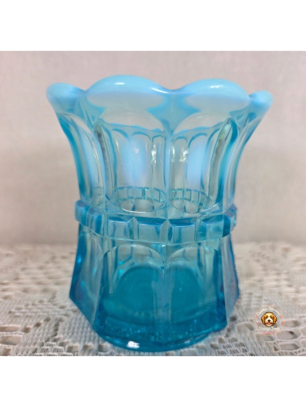 Antique Northwood Regal Blue Opalescent Open Sugar Bowl Scalloped Rim EAPG